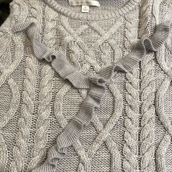 LC Lauren Conrad Gray Cable Knit Ruffle Sweater - Picture 3 of 5